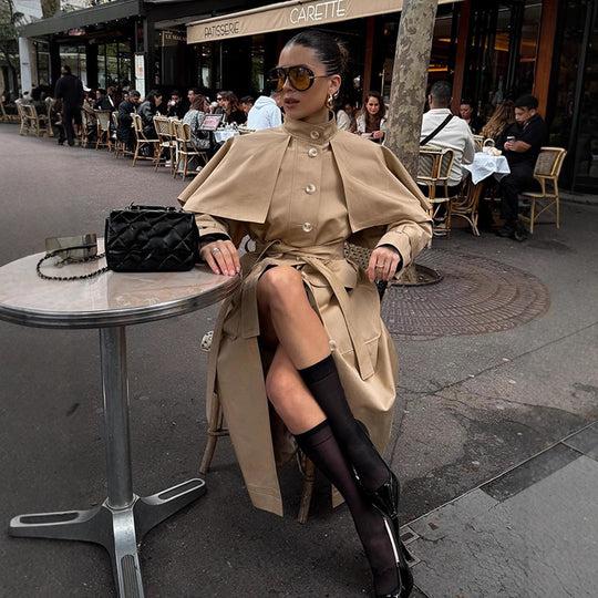 Damen eleganter Trenchcoat mit asymmetrischem Umhang EB
