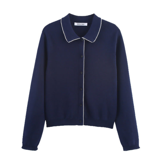 Damen Strickjacke mit eleganter Bubikragen und feinen Knopfdetails EB
