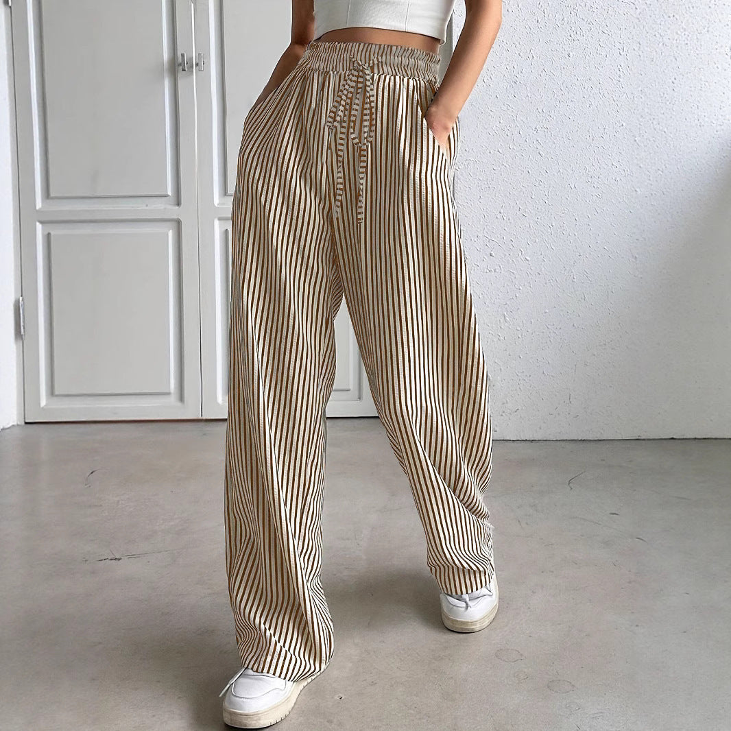 Damen weite Streifenhose mit Gummizug und Seitentaschen EB