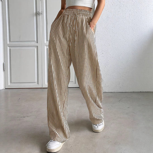 Damen weite Streifenhose mit Gummizug und Seitentaschen EB