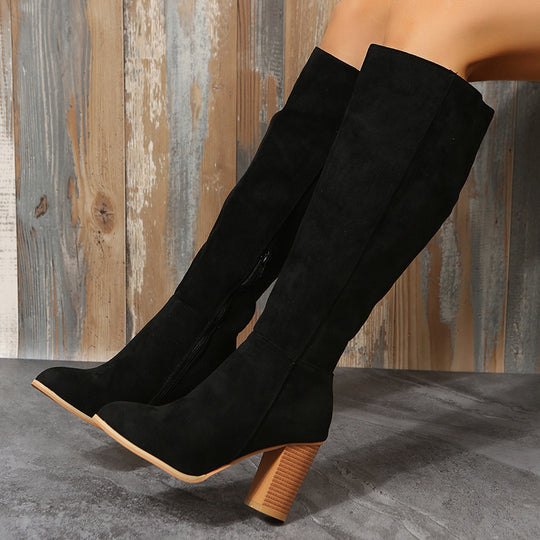 Damen Modische Overknee-Stiefel mit elegantem Blockabsatz und rutschfester Sohle EB