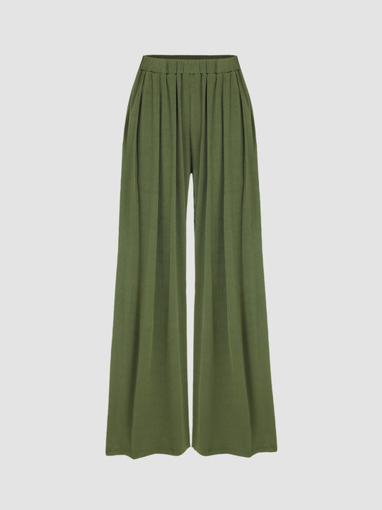 Damen weite Palazzo-Hose mit eleganten Falten und elastischem Bund EB
