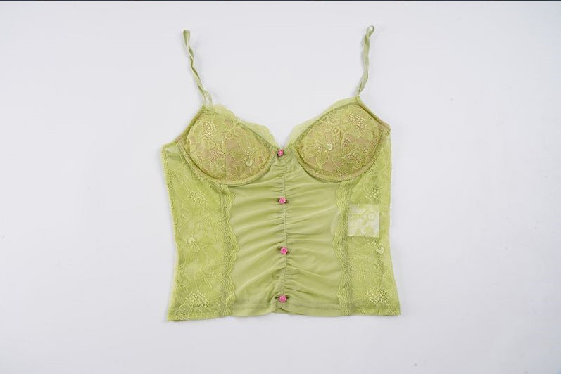 Damen Spitzen-Camisole mit wunderschöner Raffung und knopfartigen Akzenten EB