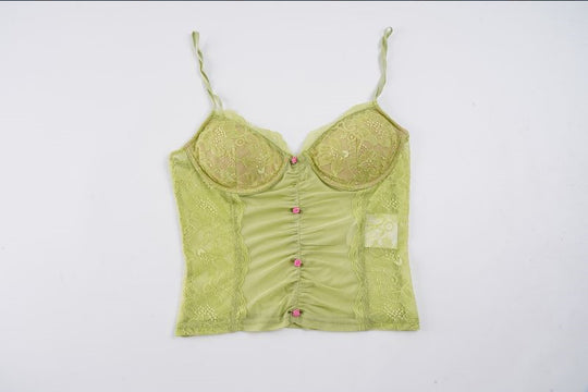 Damen Spitzen-Camisole mit wunderschöner Raffung und knopfartigen Akzenten EB