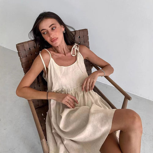 Damen luftiges Sommerkleid mit verstellbaren Trägern und lockerer Silhouette EB