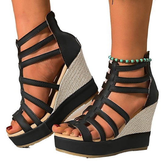 Damen Wedge-Sandalen mit geflochtenem Plateau EB