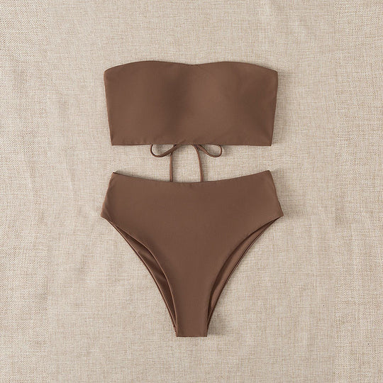 Damen Bandeau-Bikini-Set mit hohem Schnitt und elegantem Wickeldetail EB
