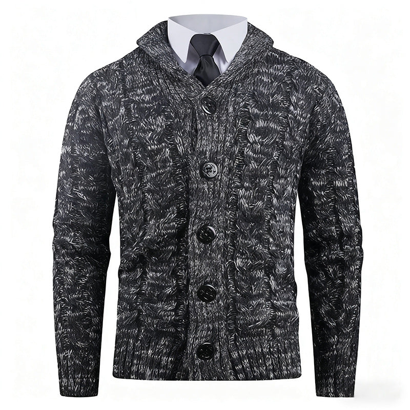 Herren Strickjacke mit Zopfmuster und schickem Schalkragen EB