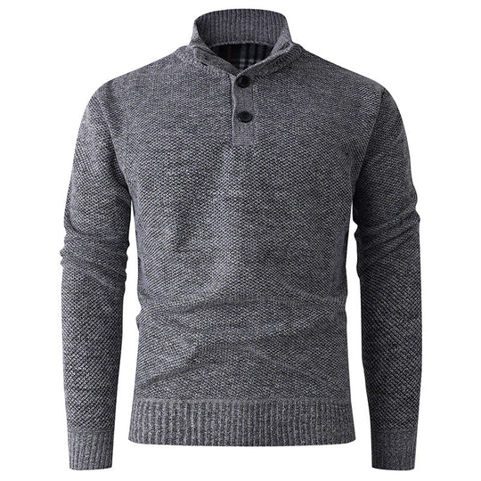 Herren Strickpullover mit hohem Kragen und durchgehendem Knopfverschluss EB