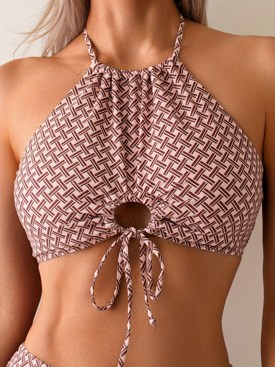 Damen Hochtailliertes Bikini-Set mit dekorativem Ausschnitt EB