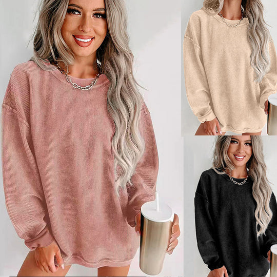 Damen lässiger Sweatshirt mit feiner Rippstruktur und komfortablem Schnitt EB