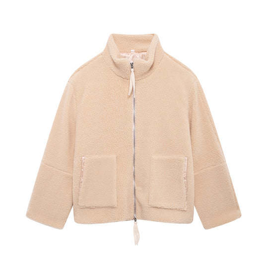 Damen Kuschelige Fleecejacke mit hohe Kragen und praktischen Taschen EB