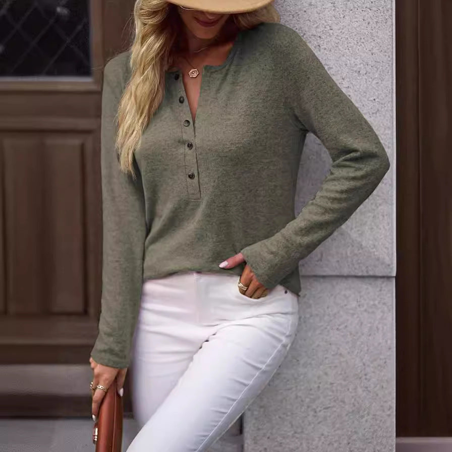 Damen Bequemes Langarmshirt mit Knopfdetail EB