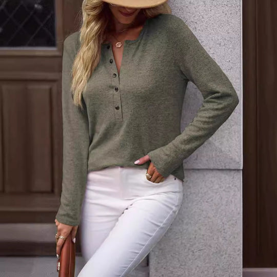 Damen Bequemes Langarmshirt mit Knopfdetail EB