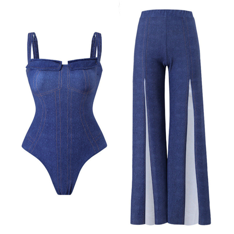 Damen Badeanzug-Set mit figurformendem Schnitt und eleganten Palazzohosen EB