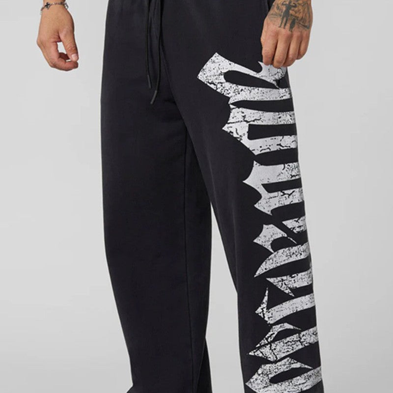 Herren nan weite Sweathose aus angerautem Fleece mit seitlichem Vintage-Print und Kordelbund EB