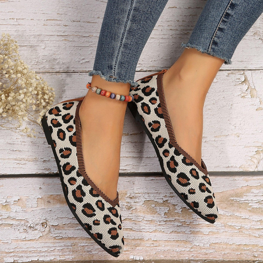 Damen modische spitze Ballerinas mit elastischem Strickdesign EB