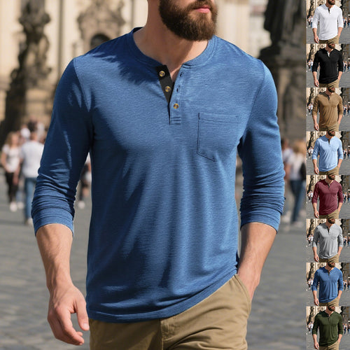 Herren Langarm-Henley-Shirt aus weichem Baumwollmix mit praktischer Brusttasche EB
