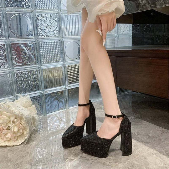 Damen Plateau-Pumps mit glitzerndem Strass-Design EB