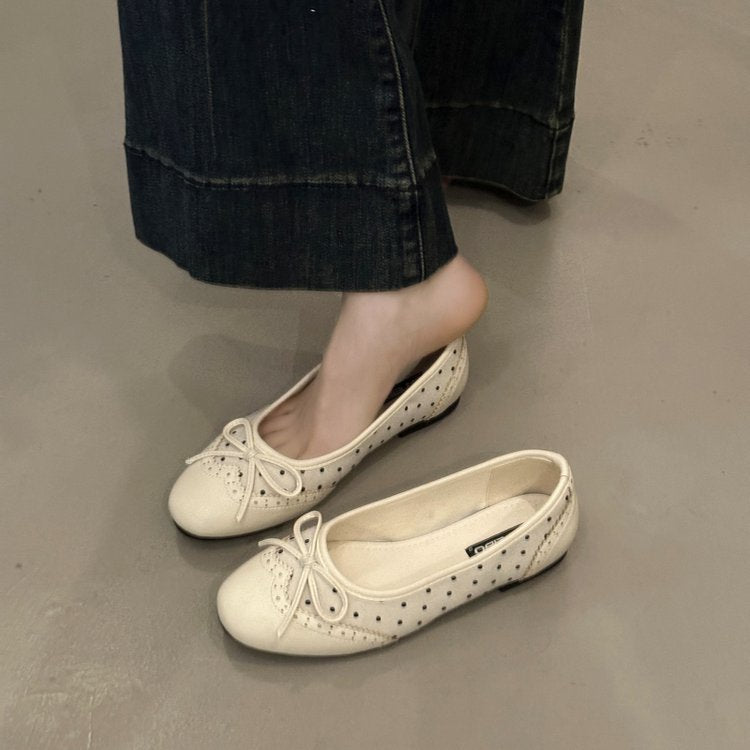 Damen Ballerinas mit verspieltem Schleifen-Design und atmungsaktiver Plattformsohle EB