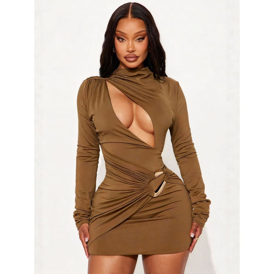 Damen Enganliegendes Minikleid mit raffiniertem Wickeldesign und tiefem Ausschnitt EB