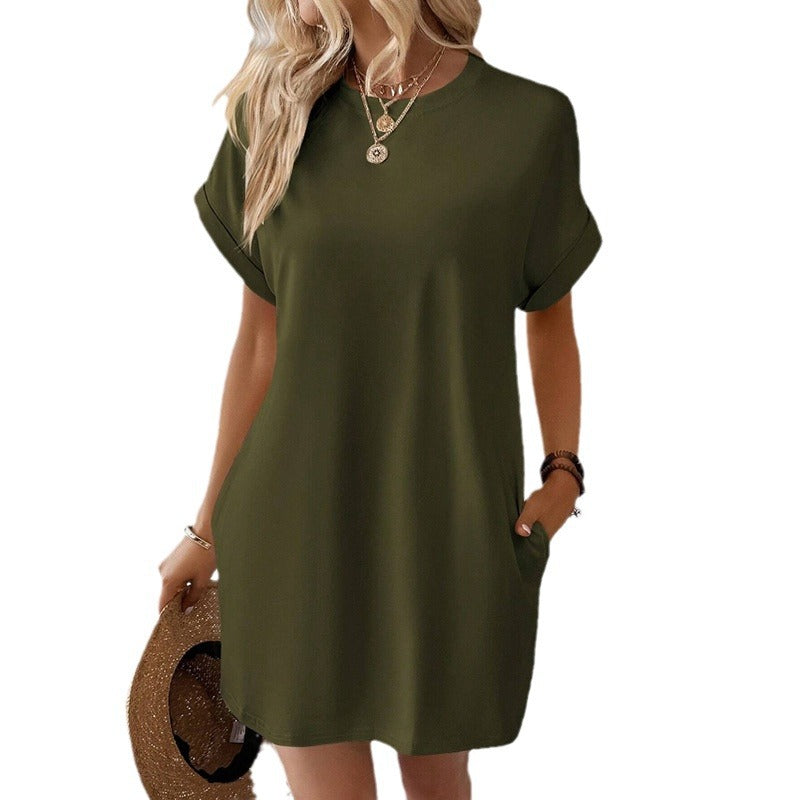 Damen Lockeres T-Shirt-Kleid mit praktischen Taschen und lässigem Design EB