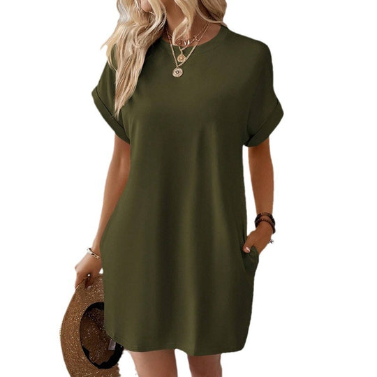 Damen Lockeres T-Shirt-Kleid mit praktischen Taschen und lässigem Design EB