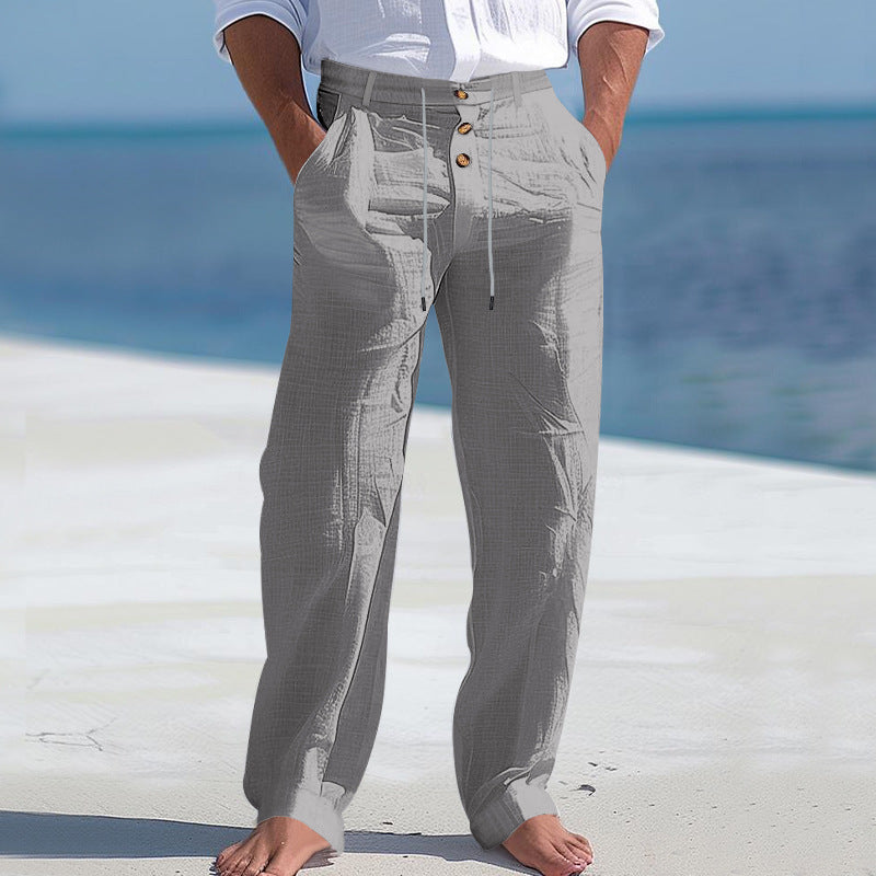 Herren lässige Strandhose mit elastischem Bund und Druckknopf EB