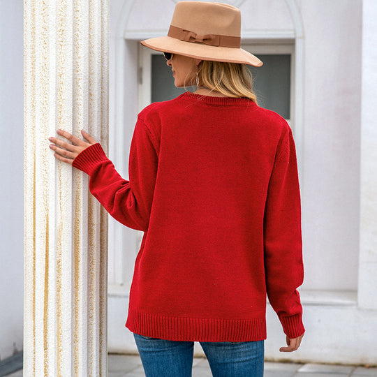 Damen Großer Strickpullover mit festlichem Motiv EB
