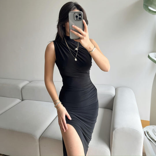 Damen Elegantes Wickelkleid mit figurbetontem Schnitt und hohem Schlitz EB