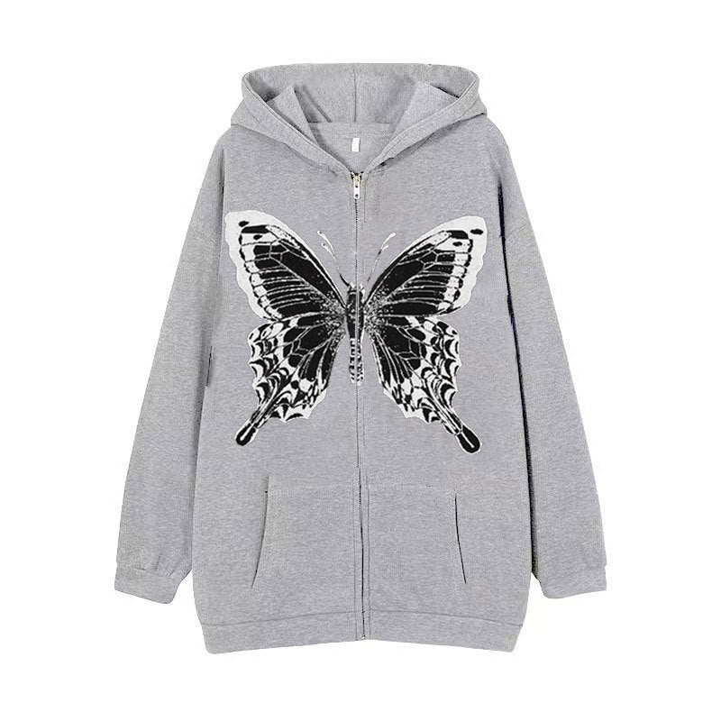 Damen Zip-Hoodie mit ausdrucksstarkem Schmetterlingsmotiv EB
