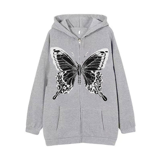 Damen Zip-Hoodie mit ausdrucksstarkem Schmetterlingsmotiv EB
