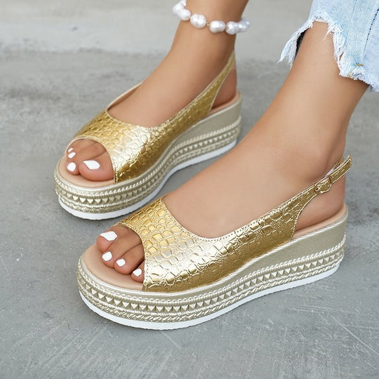 Damen Wedge-Sandaletten mit modischem Krokodesign und komfortablem Fußbett EB