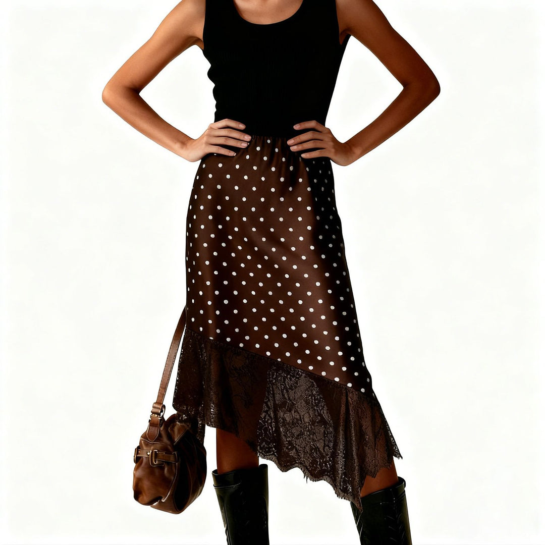 Damen Satinrock mit Spitze und asymmetrischem Saum EB