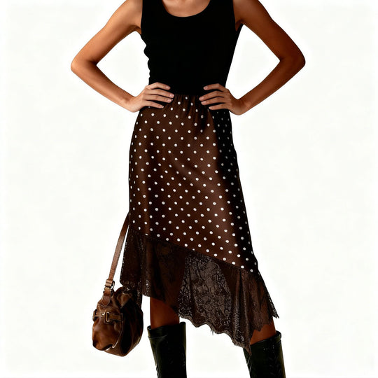 Damen Satinrock mit Spitze und asymmetrischem Saum EB