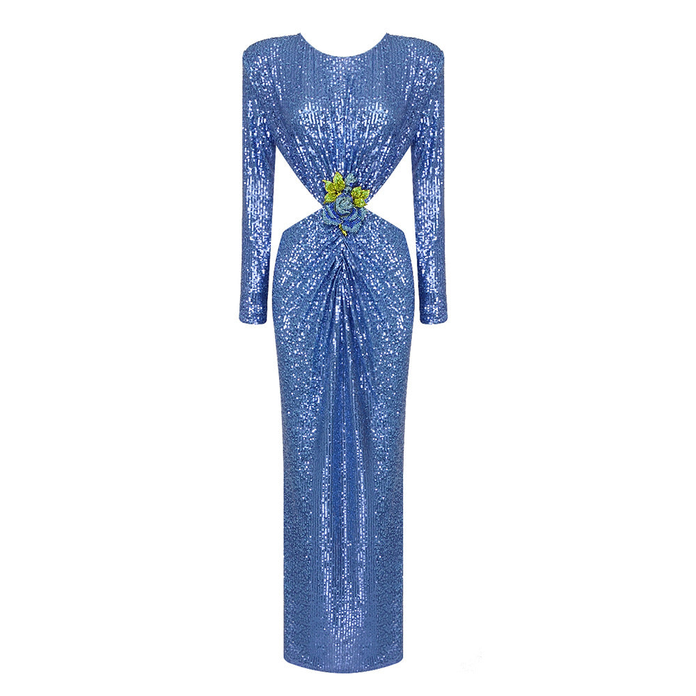 Damen Glamouröses Abendkleid mit schimmernden Pailletten und innovativen Drapierungsdetails EB