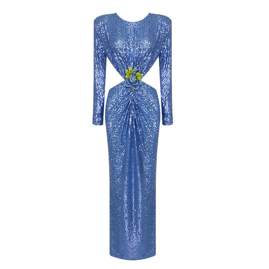 Damen Glamouröses Abendkleid mit schimmernden Pailletten und innovativen Drapierungsdetails EB