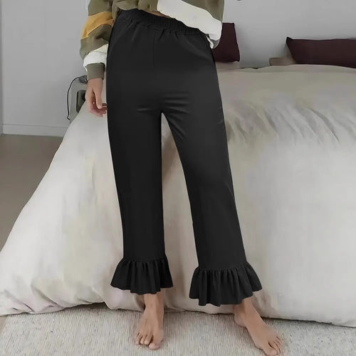 Damen Freizeithose mit Rüschenabschlüssen EB