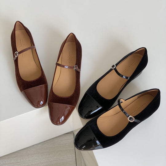 Damen Elegante Ballerinas mit verstellbarem Riemen und glänzender Oberfläche EB
