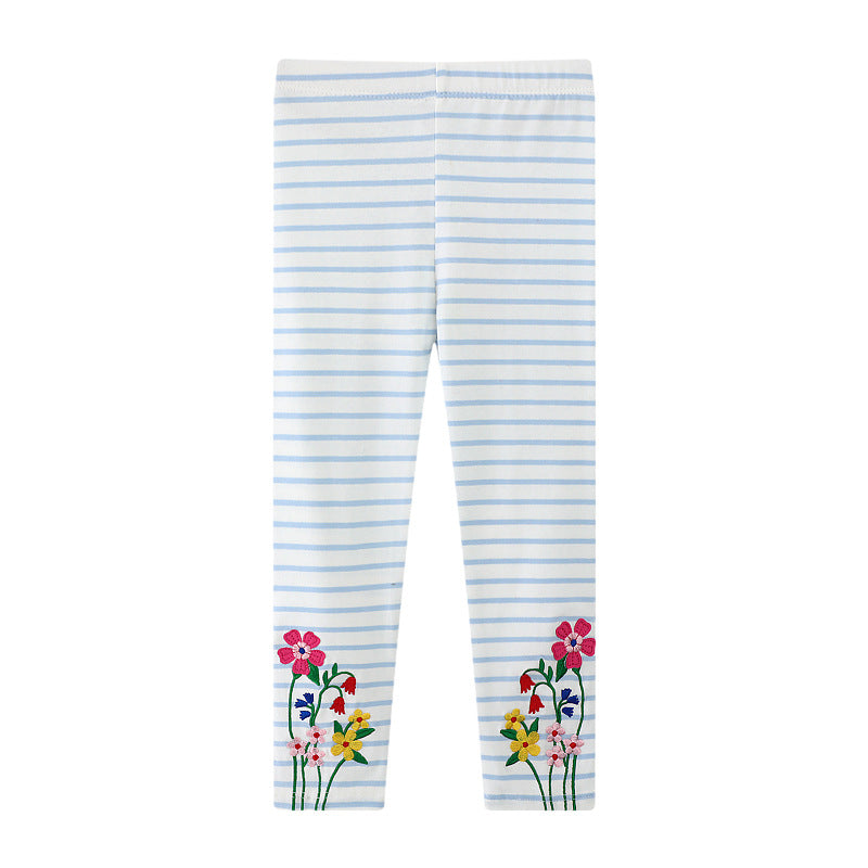 Mädchen Leggings mit buntem Blütenstickdesign EB