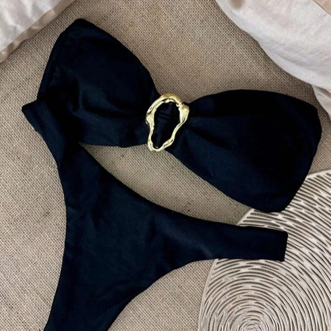 Damen Bikini mit modischem Knotendesign und elegantem Goldakzent EB