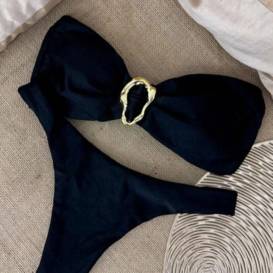 Damen Bikini mit modischem Knotendesign und elegantem Goldakzent EB