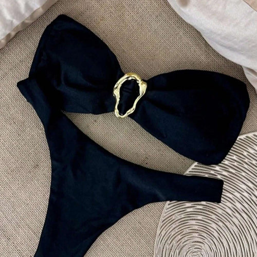 Damen Bikini mit modischem Knotendesign und elegantem Goldakzent EB