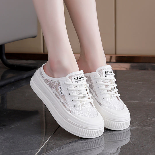 Damen Modische Sneakers mit eleganter Spitzenstruktur und leichter Dämpfung EB