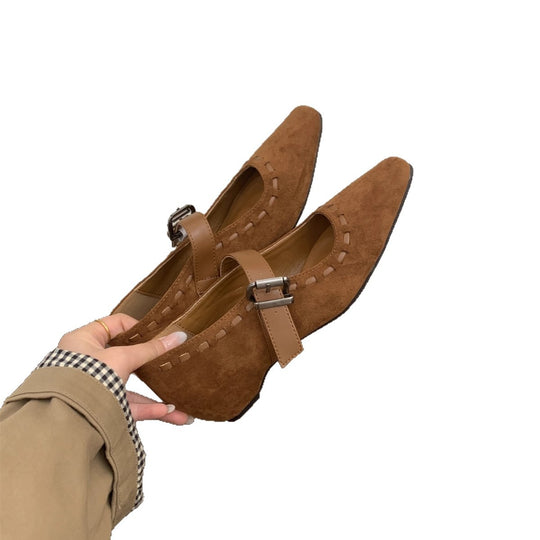 Damen elegante Mary Janes mit modischer Schnalle und hochwertiger Wildlederoberfläche EB