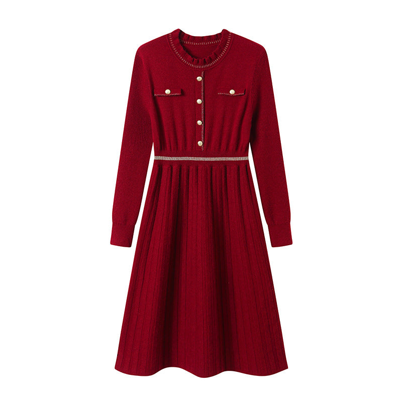 Damen Strickkleid mit eleganter Rückenansicht und hochgeschlossenem Kragen EB