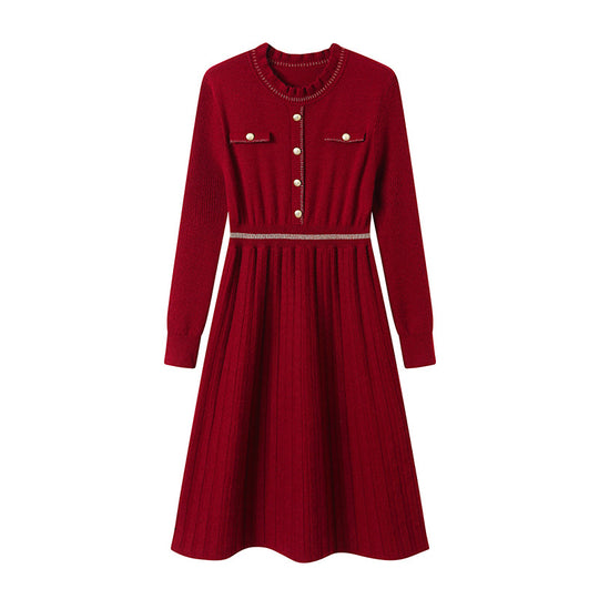 Damen Strickkleid mit eleganter Rückenansicht und hochgeschlossenem Kragen EB