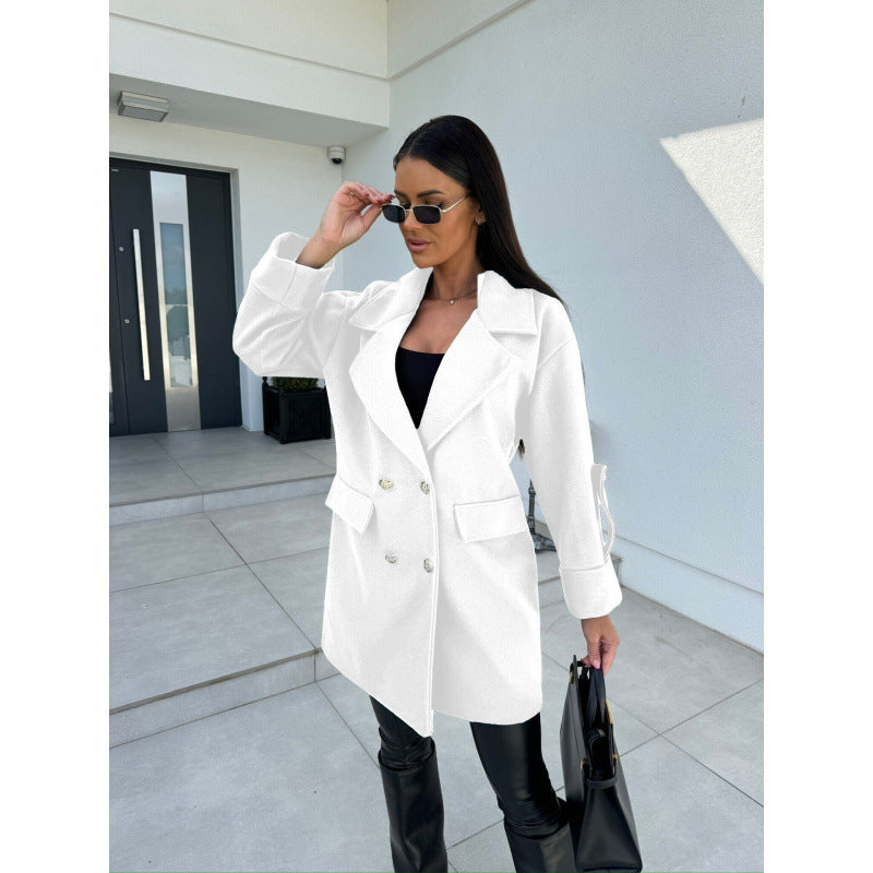 Damen modischer Oversized-Baumwollblazer mit doppelter Knopfleiste und praktischen Taschen EB