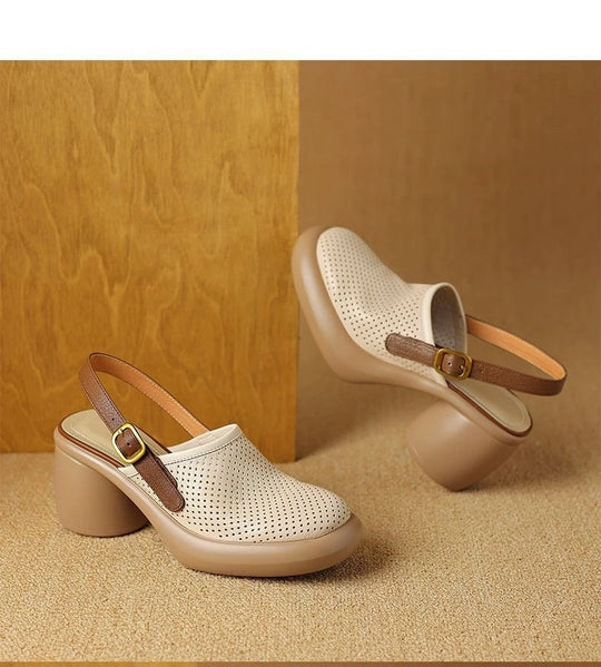 Damen Riemchen-Clogs mit perforierter Oberfläche und komfortablem Blockabsatz EB