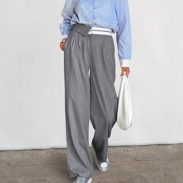 Damen Elegante weite Hose mit schickem Gürtel und Falten EB